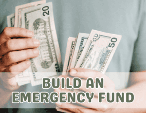 Person budgeting at a table with a notebook, calculator, and cash, focused on building an emergency fund quickly.