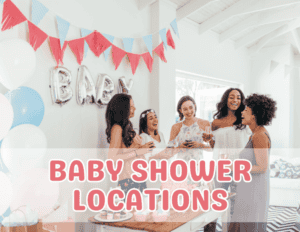 Beautifully decorated baby shower venue with tables, balloons, and gifts, showcasing one of the best locations to host a baby shower.