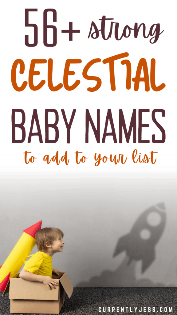 Celestial inspired baby names Pinterest pin image. 