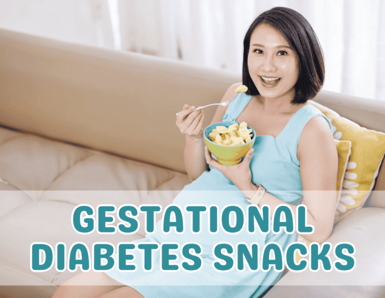 Pregnant woman sitting and eating a healthy snack, supporting balanced nutrition for gestational diabetes