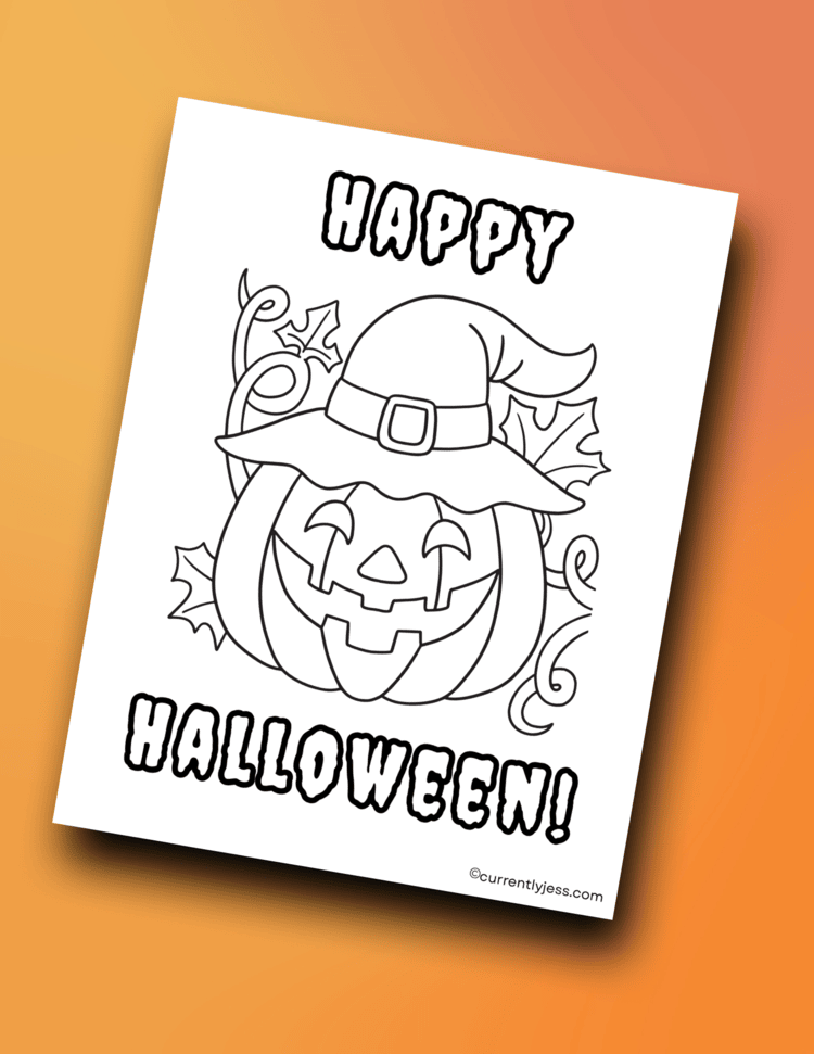 Printable Halloween coloring page with a cheerful jack-o’-lantern, great for toddlers and kindergarteners.