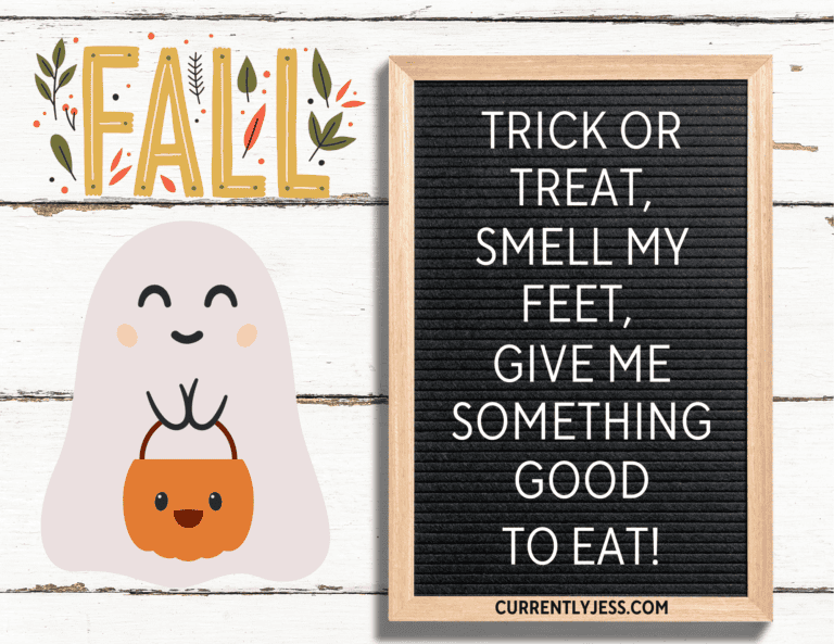 Halloween letter board quote about trick or treating for fall home decor.