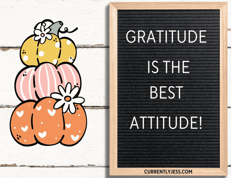 Gratitude is the best attitude quote featured on a fall letter board. 