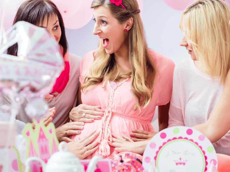Mom-to-be excited at her budget friednly baby shower.