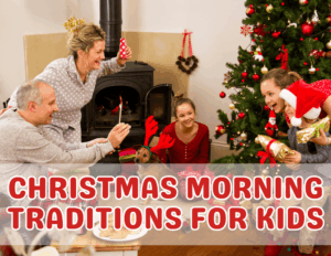 Family spending Christmas morning together with many new traditions.