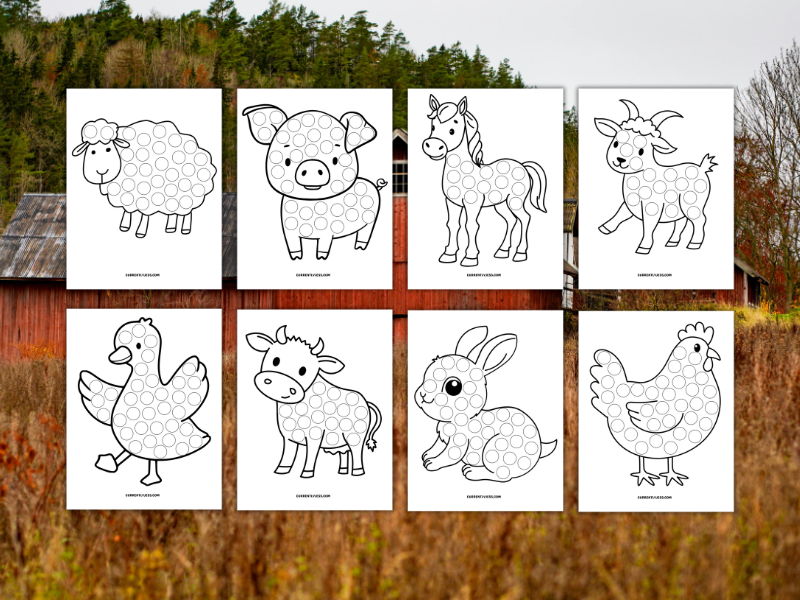 Farm animal dot marker printable selection of pages to print.