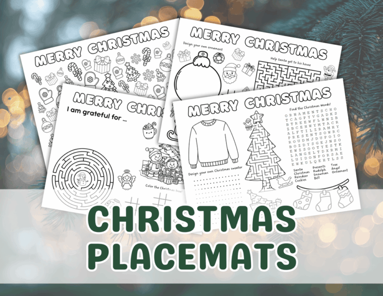 Cover photo for Christmas placemat printable to entertain kids at a Christmas party