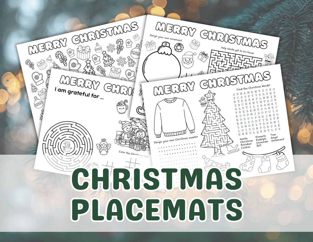 Cover photo for Christmas placemat printable to entertain kids at a Christmas party