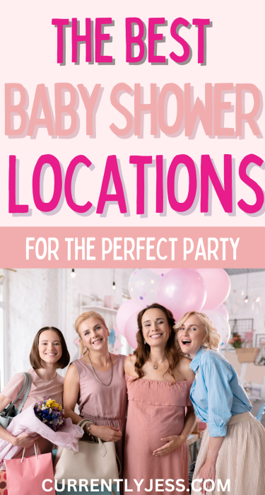 The best baby shower locations Pinterest pin image.