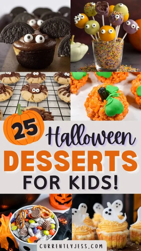 Halloween dessert recipes collage for Pinterest pin image